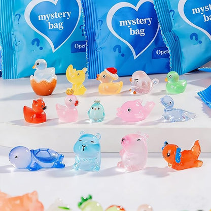 50 Pcs Glow in The Dark Mini Resin Animals,Mystery Blind Bags Bulk Assortment with Tiny Miniature Figurines for DIY Crafts,Fairy Garden Decor,Dollhouse Accessories,Party Supplies