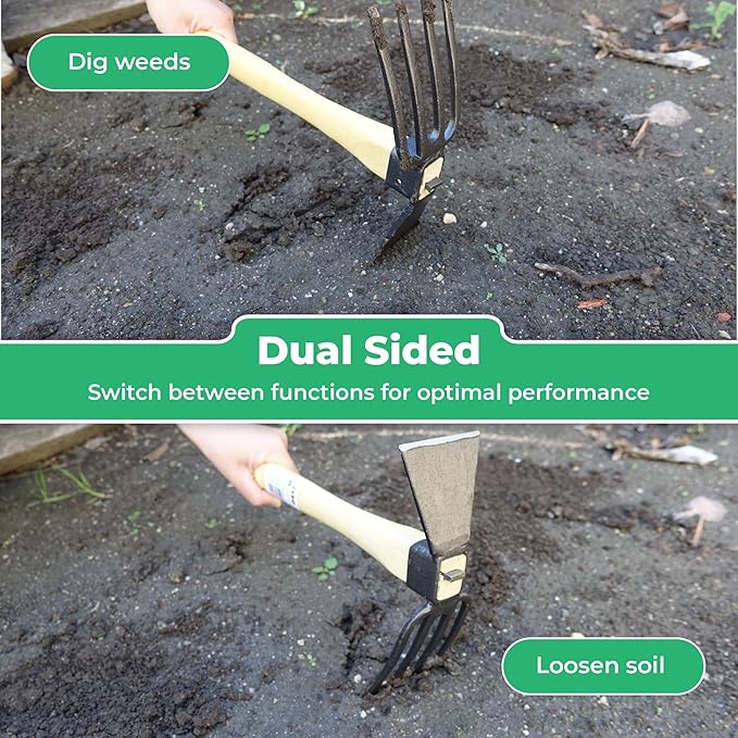 Japanese Dual Sided Garden Cultivator – Handcrafted Garden Hoe & Tiller, Sturdy & Handy