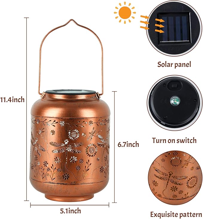 Solar Lanterns Outdoor Waterproof, Dragonfly Gifts for Women, Solar Lights for Backyard Porch Patio Table Yard Balcony Lawn Pathway