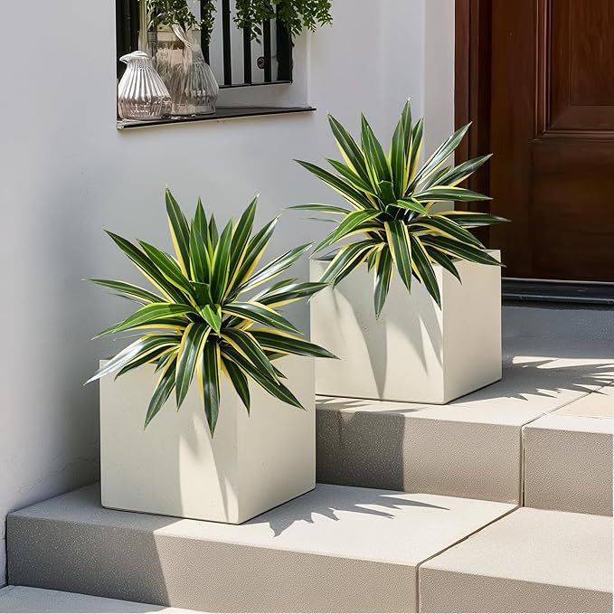 Artificial Agave Plant Fake Agave Planters for Indoor Outdoor Faux Agave Plants Real Touch Realistic Greenery for Home Living Room Office Bathroom Garden Front Porch Patio Decor (17inch-2 Pcs Yellow)