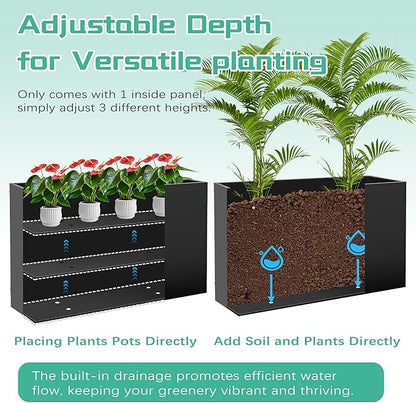 Metal Rectangular Planter Box, 38''L x16''Wx20''H Planter Boxes Outdoor Heavy Duty, Rectangular 3 Tier Adjustable Height Outdoor Galvanized Steel Plant Box, Garden Planter for Plants and Flowers