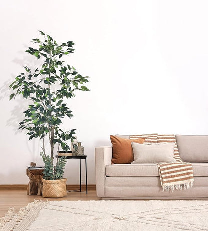 5Ft Artificial Ficus Tree with Realistic Leaves, Livelike Faux Silk Indoor Outdoor Plant for Home Office Decor Living Room, Porch, Garden Decor