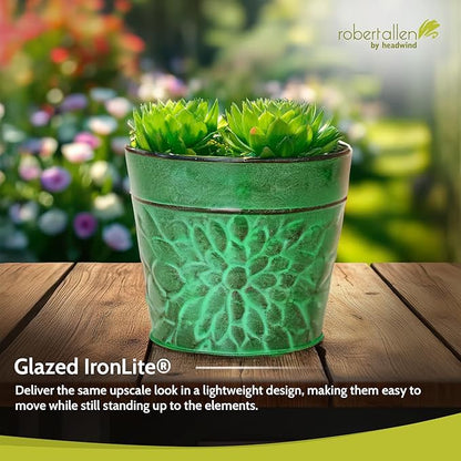 Robert Allen MPT02010 Laurel Series Metal Planter Flower Pots, 8", Aqua