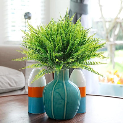 20 Bundles Artificial Boston Fern Plants – Lifelike UV Resistant Fake Plants for Outdoor & Indoor, Faux Greenery Stems for Garden, Porch, Patio, Yard, Home, Office Decor