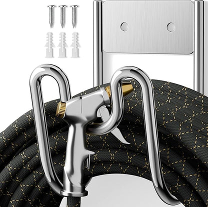 Garden Hose Holder Wall Mount - SS304 Stainless Steel Water Hose Hanger Heavy Duty Rack for Extension Cords Vacuum Hose Outside Silver (1 Pack)