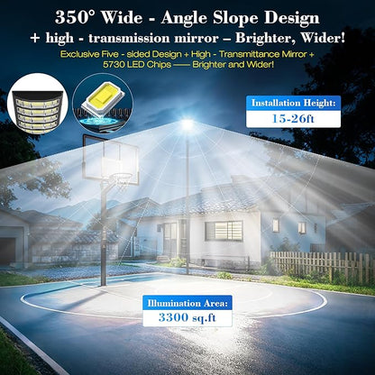 Solar Street Lights Outdoor,10000W Solar Lights Outdoor Waterproof with Motion Sensor, IP66 Solar Security Flood Lights for Yard, Pathway, Parking Lot - 350° Wide Angle & Remote Control Included