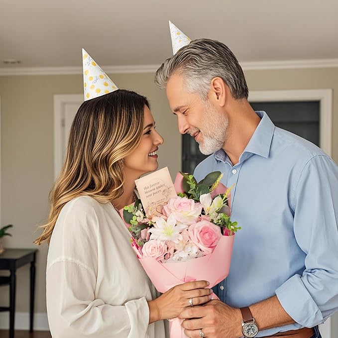 TINGE TIME Preserved Flowers Bouquet, Pink Faux Rose Bouquets, Artificial Flowers, Romantic Faux Flowers, for Valentine Centerpiece Table Home Mother 's Day Holiday Party