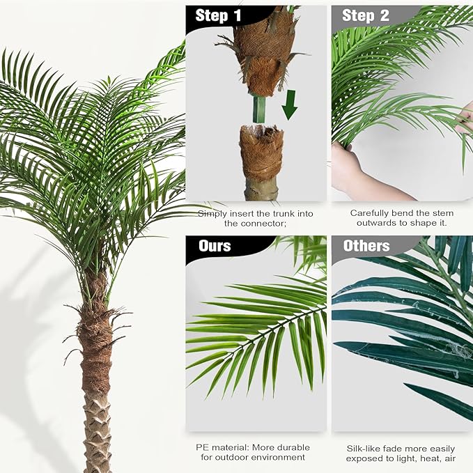Artificial Phoenix Palm Tree 7ft Tall Outdoor Indoor Decor Fake Plants with 15 Adjustable Leaves, Large Faux Sago Palm Tree for Home Office Living Room Yard Outside Patio Poolside (2, 7ft)