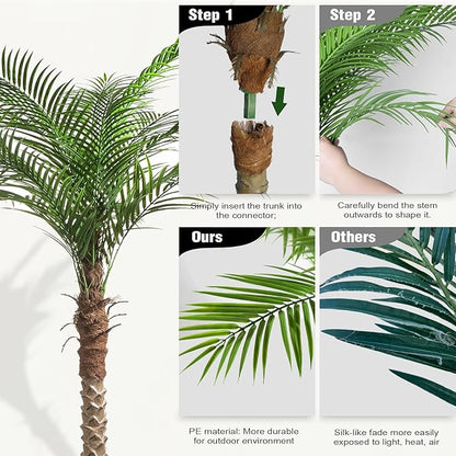 Artificial Phoenix Palm Tree 7ft Tall Outdoor Indoor Decor Fake Plants with 15 Adjustable Leaves, Large Faux Sago Palm Tree for Home Office Living Room Yard Outside Patio Poolside (1, 7ft)