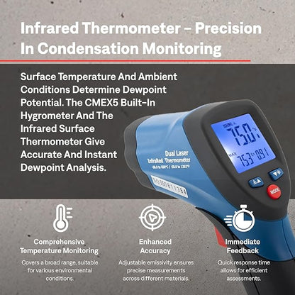 Tramex Flooring Installer Kit FINSK | CMEX5 Digital Meter, Infrared Surface Thermometer & Heavy-Duty Pin Probe | Check Concrete & Wood Moisture, Humidity, Temperature & Dew Point Pre Floor Install