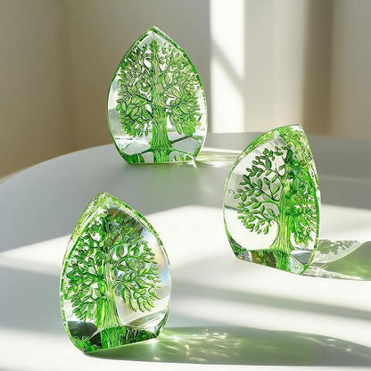 QFkris Crystal Tree of Life Decor Figurine for Home Decor, Office Desk, 3.7" Glass Tree of Life Paperweight for Positive Energy, Money, Good Luck Birthday for Women, Mom