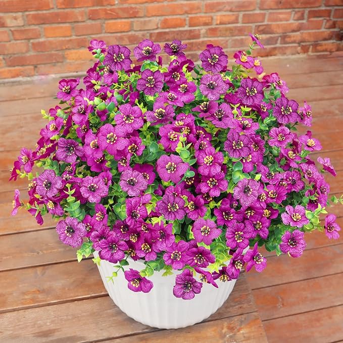 Faux Flowers for Outdoor Planters, Artificial Flowers for Outdoors, 12 Bundles Outdoor Indoor Uv Resistant, Artificial Flowers for Decoration, Fuchsia, Silk Faux Spring Flowers for Outside