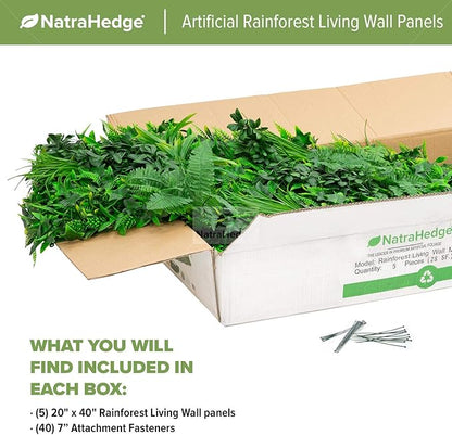 NatraHedge Artificial Rainforest Living Wall Vertical Garden for Outdoor Hedge Installments or Indoor Decor (5 Pack) 28 SQF