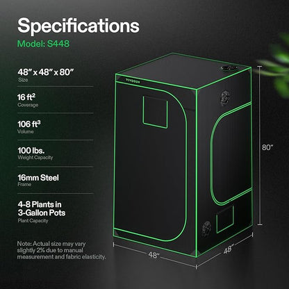 VIVOSUN S448 4x4 Grow Tent, 48"x48"x80" High Reflective Mylar with Observation Window and Floor Tray for Hydroponics Indoor Plant Tents for VS4000/VSF4300