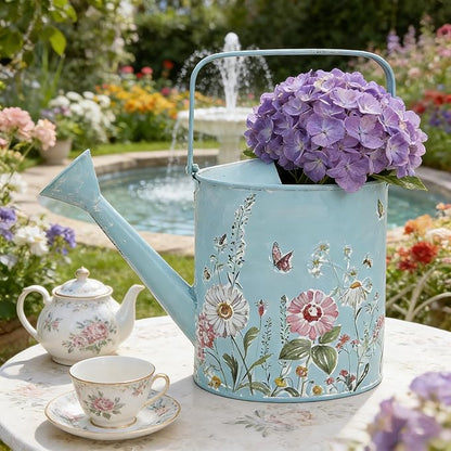 Metal Watering Can Flower Pot with Handle Rustic Farmhouse Water Can for Indoor Outdoor Garden Plants Watering (Blue#2)