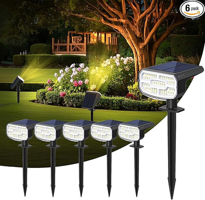 Solar Lights Outdoor Waterproof IP65,Auto On/Off, 2700K 2 Lighting Modes, Super Bright LED, Solar Powered Yard Garden Solar Spot Lights for Outside Landscape -3000K,6 Pack
