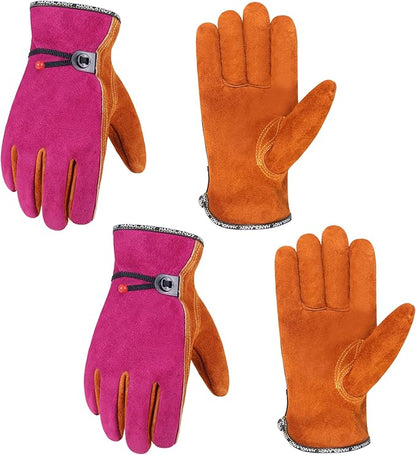 HLDD HANDLANDY 2 Pairs Leather Work Gloves for Men & Women, Reinforced Durable Palm for Welding, Farm, Gardening, Driving