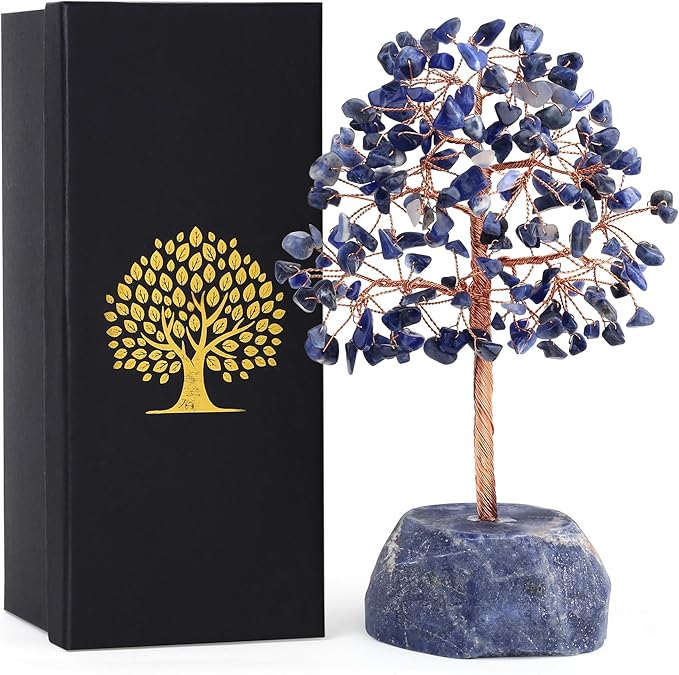 SITUMEIZI Blue Sodalite Healing Crystal Tree 7.09IN Healing Stones Natural Crystals Base Copper Wire Tree Life Reiki Blue Gifts for Women Room Office Desk Decor Spiritual Meditation Energy