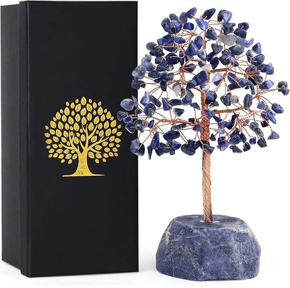 SITUMEIZI Blue Sodalite Healing Crystal Tree 7.09IN Healing Stones Natural Crystals Base Copper Wire Tree Life Reiki Blue Gifts for Women Room Office Desk Decor Spiritual Meditation Energy