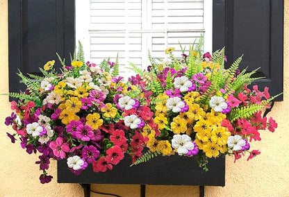 Artificial Flowers for Outdoors, 16 Bundles Artificial Plants Outdoor Fake Flowers UV Resistant, Outdoor Fake Plants Faux Silk Flowers for Porch Outside Planter Window Box Garden