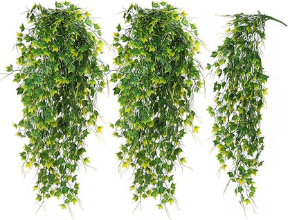 RECUTMS Artificial Plant Fake Plants Artificial Hanging Plants Faux Ivy Plant with Yellow Leaf Fake Hanging Plant Indoor Decoration House Party Garden Room Wall Decor（Yellow）