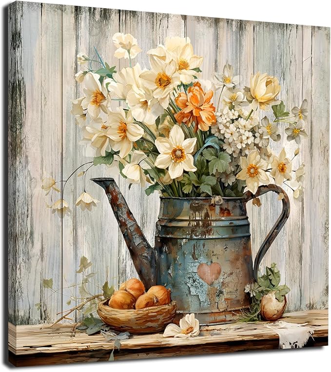 LAIART Floral Wall Art Farmhouse Vintage Wall Decor Canvas Picture Print for Bathroom Bedroom Living Room Dining Room