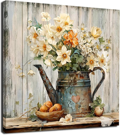 LAIART Floral Wall Art Farmhouse Vintage Wall Decor Canvas Picture Print for Bathroom Bedroom Living Room Dining Room