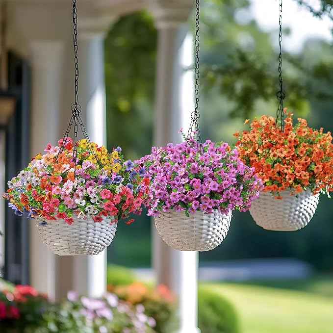 mizii Artificial Flowers for Outdoors 20 Bundles Realistic Faux Silk Flower UV Resistant Fake Plants Outside Decorations for Patio Garden Balcony Yard Porch Summer Indoor Home Decor (Purple)