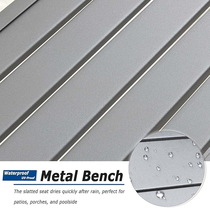 Grey Outdoor Backless Bench for Garden, Set of 2, Metal Outdoor Bench Weatherproof, Patio Benches for Outdoors, Benches Seat for Backyard, Porch, Plant Stand and Holder
