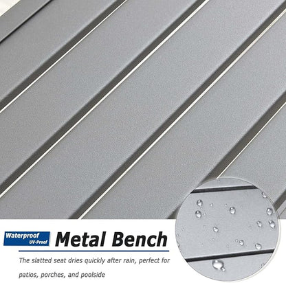 Grey Outdoor Backless Bench for Garden, Set of 2, Metal Outdoor Bench Weatherproof, Patio Benches for Outdoors, Benches Seat for Backyard, Porch, Plant Stand and Holder