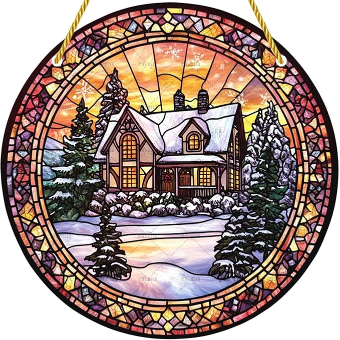 Acrylic Window Hanging Snowhouse Stained Panel Window Decoration for Outdoor Indoor Garden Yard Home Winter Decor 8 Inch