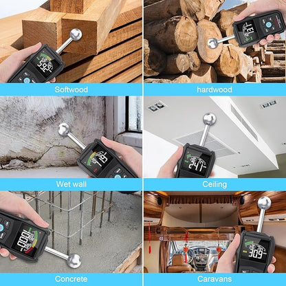 MESTEK Pinless Moisture Meter for Wood, Walls & Drywall, Digital Moisture Detector, Concrete Moisture Meter & Firewood Reader, Detects up to 40mm Below Surface with 3-Color LCD Display, Audible Alarm