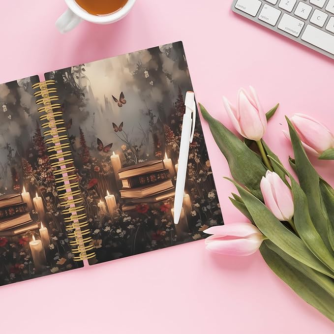 XPH Fantasy Bookish Spiral Notebook, Dark Academia Gothic Journaling Notebooks for Women Men, Mystical Witchy Hardcover Journals for Writing 160 Pages 5.5 x 8.3 Inch, Reading Gifts for Book Lovers