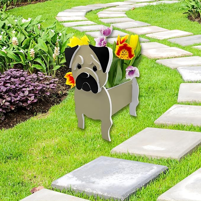 Pug Dog Planter Plant Pots,Cute Dog Flower Planter,Gifts for Pet Lovers,Unique Animal Plant Pots,Office,Indoor Outdoor Garden Decor(9.45 * 7.17 * 10.87in)