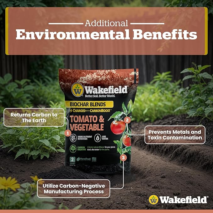 Wakefield Premium Biochar Blend – Organic Potting Soil for Vegetables, Tomatoes & Gardens – Potting Mix Enriched with Humic Acid & CarbonBoost – Versatile Top Soil for Indoor & Outdoor Plants-2quarts