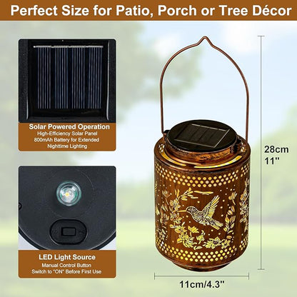2 Pack Hummingbird Solar Lanterns, Birthday Gifts for Women Mom Grandma, Outdoor Waterproof Hanging Garden Decor for Patio, Yard