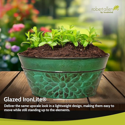 Robert Allen MPT02007 Laurel Series Metal Planters, 8", Aqua