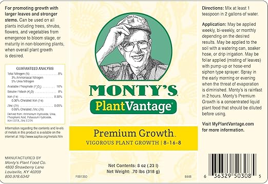 PlantVantage Premium Growth Plant Food - Liquid Fertilizer for Stronger Stems and Larger Leaves - NPK Fertilizer (8-16-8) with Zinc and Iron - Foliar Spray for Trees, Shrubs, and Flower Boost - 8 oz