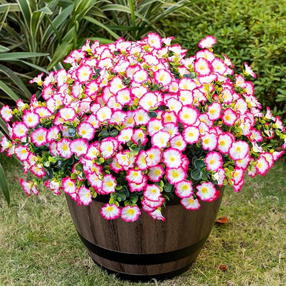 Artificial Faux Flowers for Outdoor 16 Bundles Boxwood Fake Morning Glory for Planter,UV Resistant Fake Flowers for Home Porch Patio Outside（Pink）