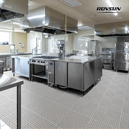 ROVSUN 40 PCS Interlocking Drainage Mat, 12’’x12’’ Drainage Tiles Interlocking,Soft PVC Floor Tiles, Non-Slip Drainage Holes for Restroom, Bathroom, Pool, Kitchen, Wet Areas,Grey