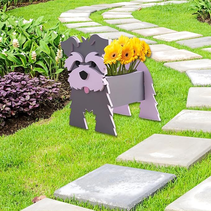Gray Schnauzers Dog Planter Plant Pots,Cute Large Dog Flower Planter,Gifts for Pet Lovers,Unique Animal Plant Pots,Office,Indoor Outdoor Garden Decor(9.84 * 10.24 * 15in)