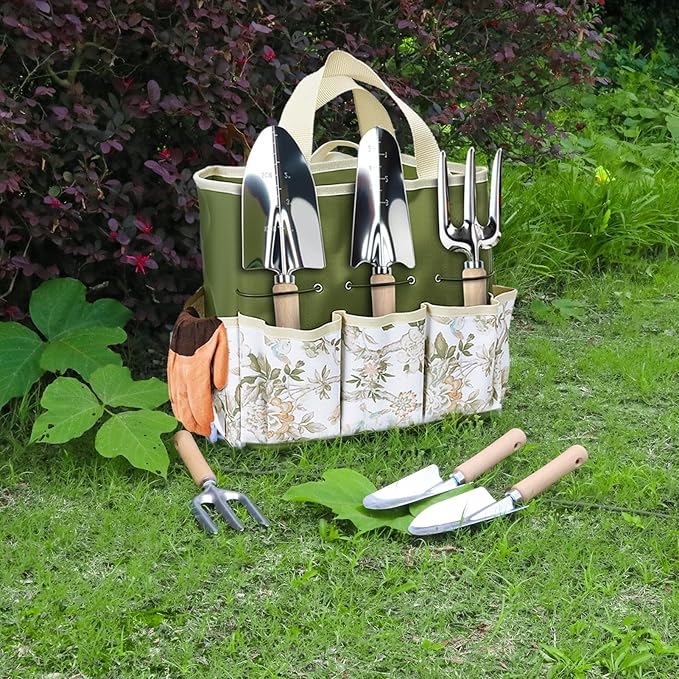 Gardening Tool Set, Heavy Duty Garden Tool Set with Fashion Garden Bag, Durable Stainless Steel Gardening Hand Tools, Gardening Gifts for Women, Mom