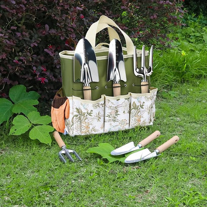 Gardening Tool Set, Heavy Duty Garden Tool Set with Fashion Garden Bag, Durable Stainless Steel Gardening Hand Tools, Gardening Gifts for Women, Mom