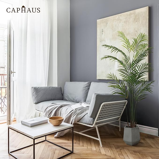 CAPHAUS 5FT Artificial Palm Tree Potted, Realistic Fake Palm Plant for Indoor & Outdoor, UV Resistant Low Maintenance Faux Tree for Home Office, Living Room, Covered Patio Decor