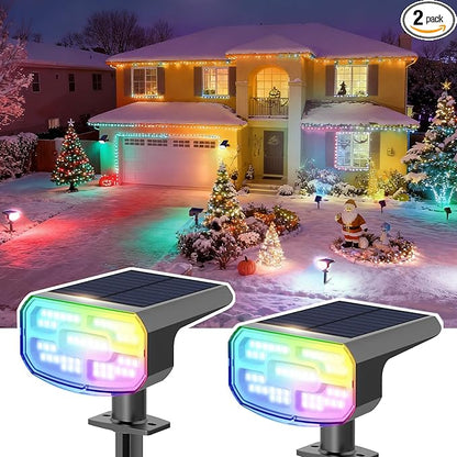 Color Changing Solar Spot Lights Outdoor Waterproof IP65,9 Lighting Modes Multicolor RGB Christmas Spotlight for Porches Yard Gardens Landscape Deconrations-2 Pack