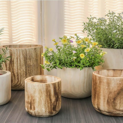 CYS EXCEL 8.25'' Natural Cylinder Planter Lightweight Natural Wood Cachepot for Indoor Plants, Succulents, Herbs, Home & Office Decor