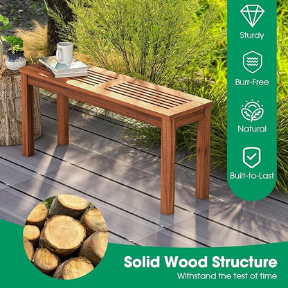 Tangkula Patio Wood Bench, 2-Person Solid Wood Bench with Slatted Seat, 39.5” Long Loveseat with Stable Wood Frame, Indoor Outdoor Dining Bench for Backyard, Poolside, Entryway (2)