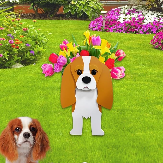Brown King Cavalier Dog Planter Plant Pots,Cute Large Dog Flower Planter,Gifts for Pet Lovers,Unique Animal Plant Pots,Office,Indoor Outdoor Garden Decor(9.84 * 6.77 * 16in)