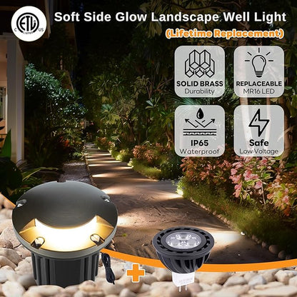 Gardenreet Outdoor Well Lights Low Voltage - Solid Brass 12V All Weather Ip65 Inground Lighting, LED Fixture, Antique Bronze for House Garden Path with 4000K Neutral White MR16 Bulb