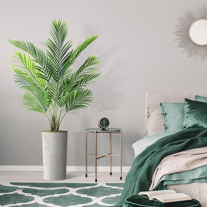 Artificial Tree in Modern Swirl Pattern Planter, Fake Areca Tropical Palm Silk Tree for Indoor and Outdoor Home Decoration - 66" Overall Tall (Plant Pot Plus Tree)